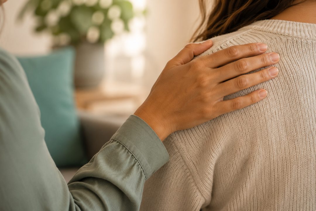 Gesto de acompañamiento: una mano sobre el hombro de otra persona