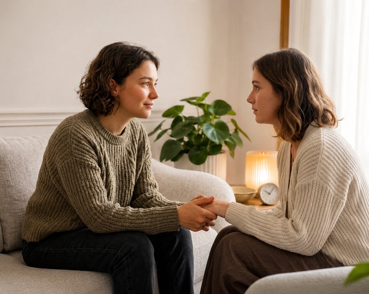 Dos personas en una conversación de escucha y contención